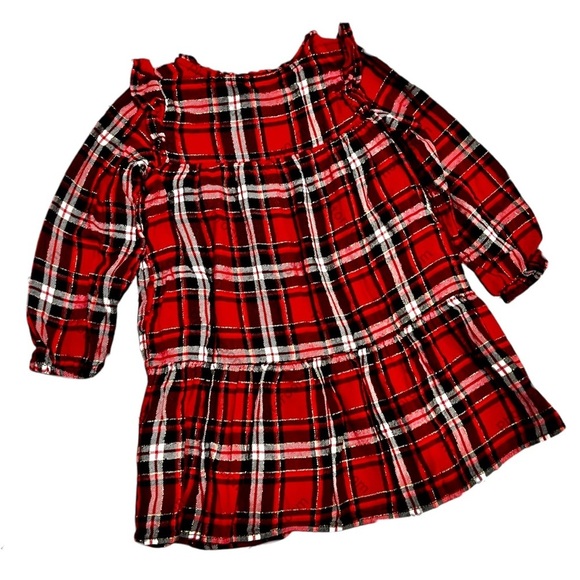 Christmas Holiday Long sleeved Dress Red Black White Gold Plaid Size XS 4-5 - Picture 4 of 9